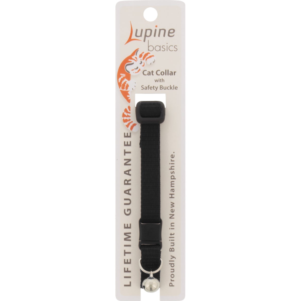 Lupine 1/2 In. Traditional Solid Black 8 to 12in.  Breakaway Cat Collar with Bell