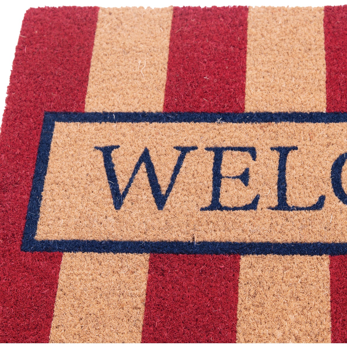 Natco Home 18 In. x 30 In. Coir Outdoor Doormat, Cheerful Red & White Welcome Stripes Image 2