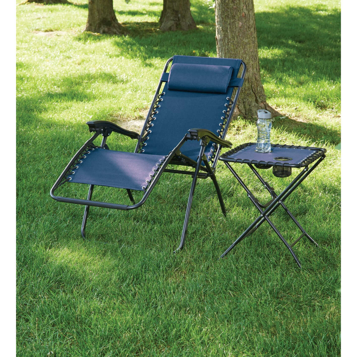 Outdoor Expressions Blue 18 In. Square Steel Folding Side Table Image 3