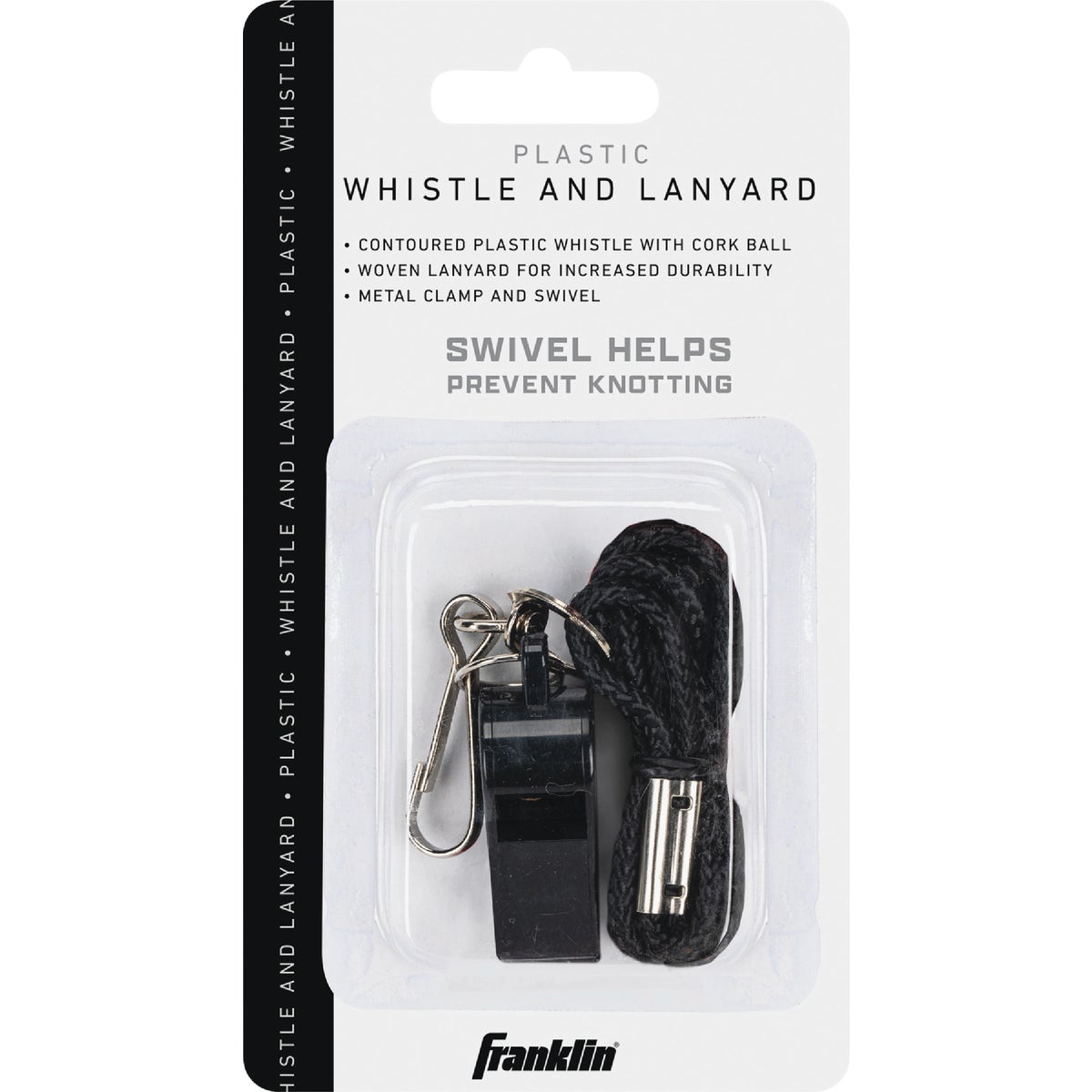 Franklin Black Plastic Whistle with Lanyard