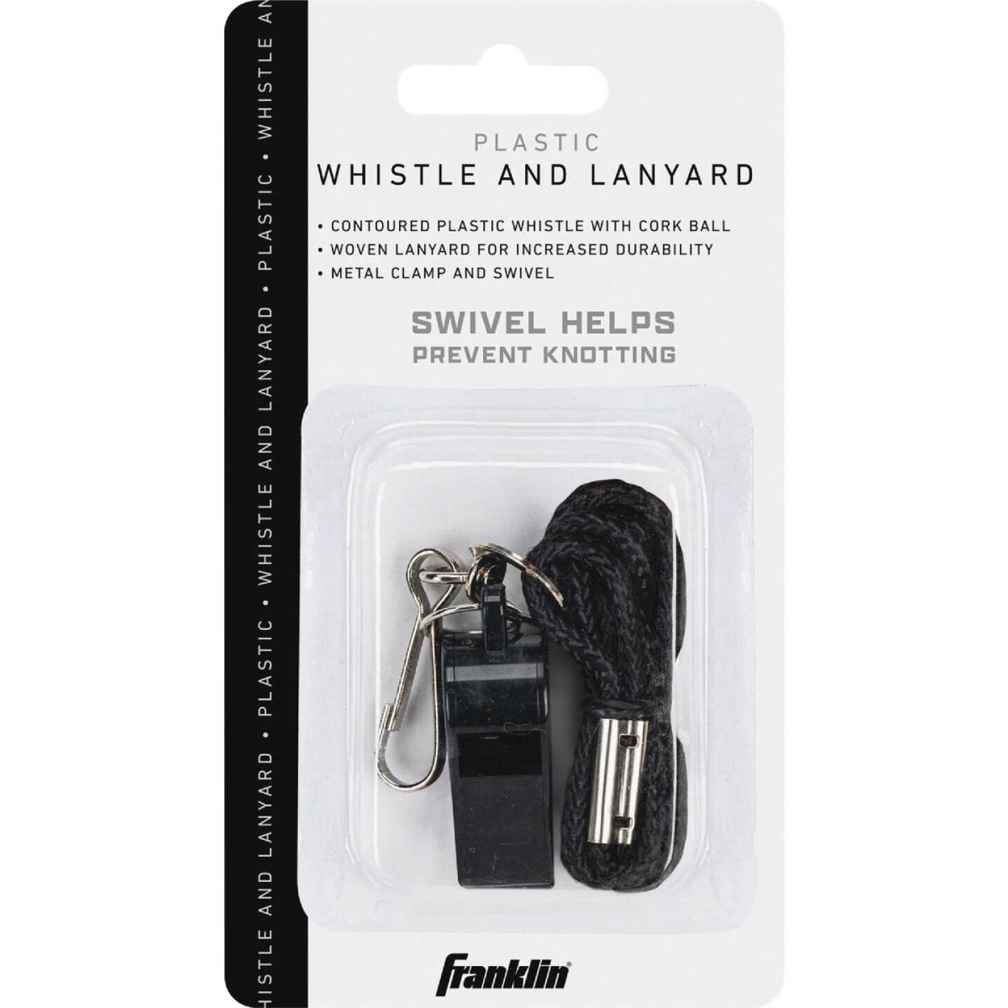 Franklin Black Plastic Whistle with Lanyard Image 1