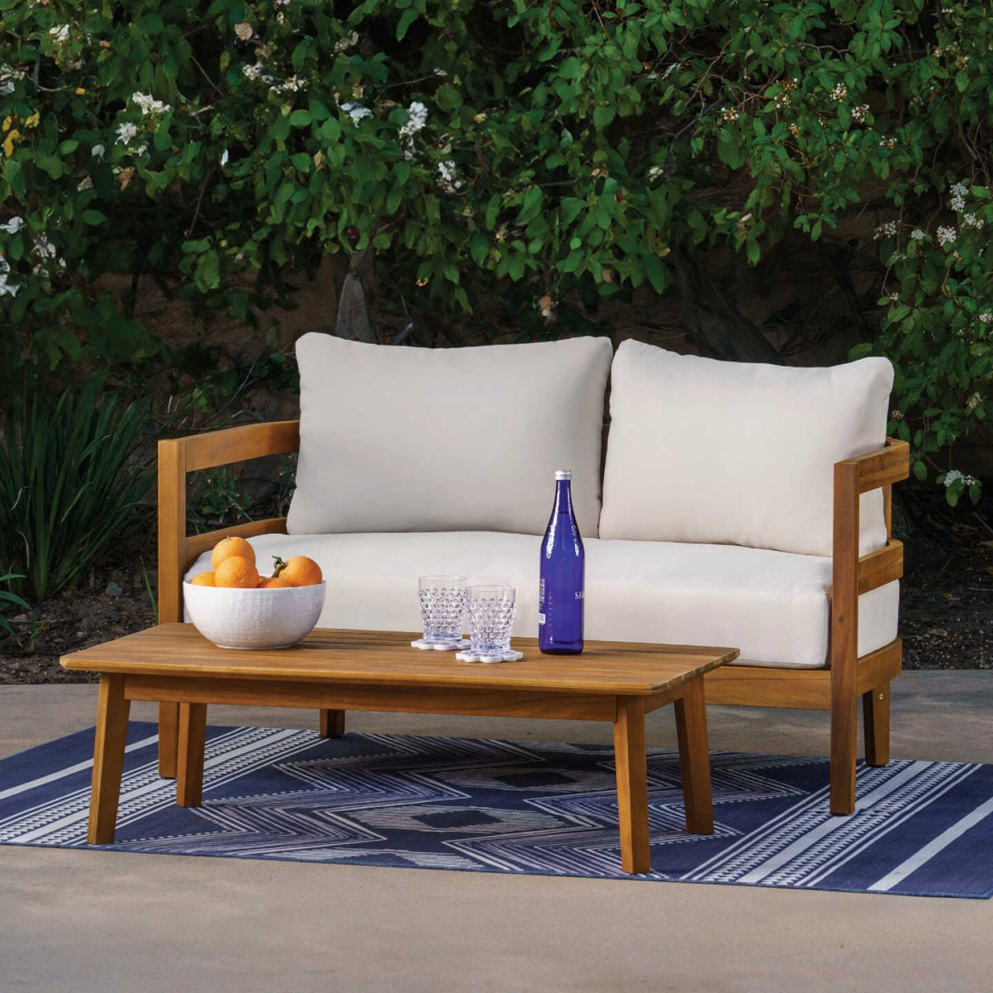 Linon Cape May Acacia Wood Loveseat & Table Chat Set Image 3