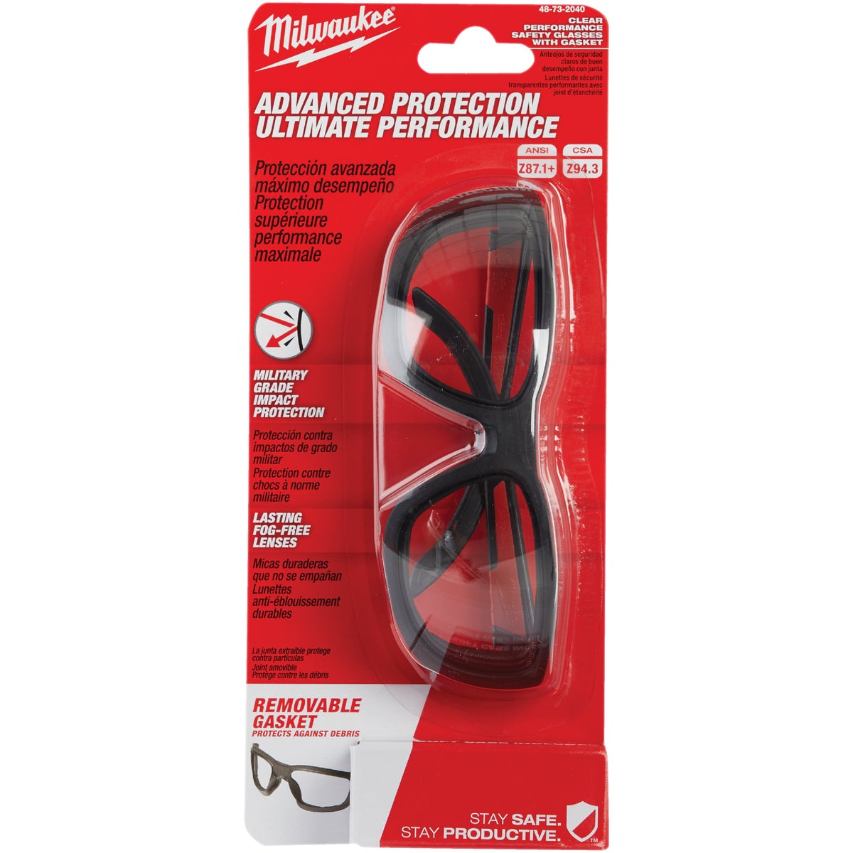 Milwaukee Red & Black Frame Gasketed High Performance Safety Glasses with Clear Lenses Image 2