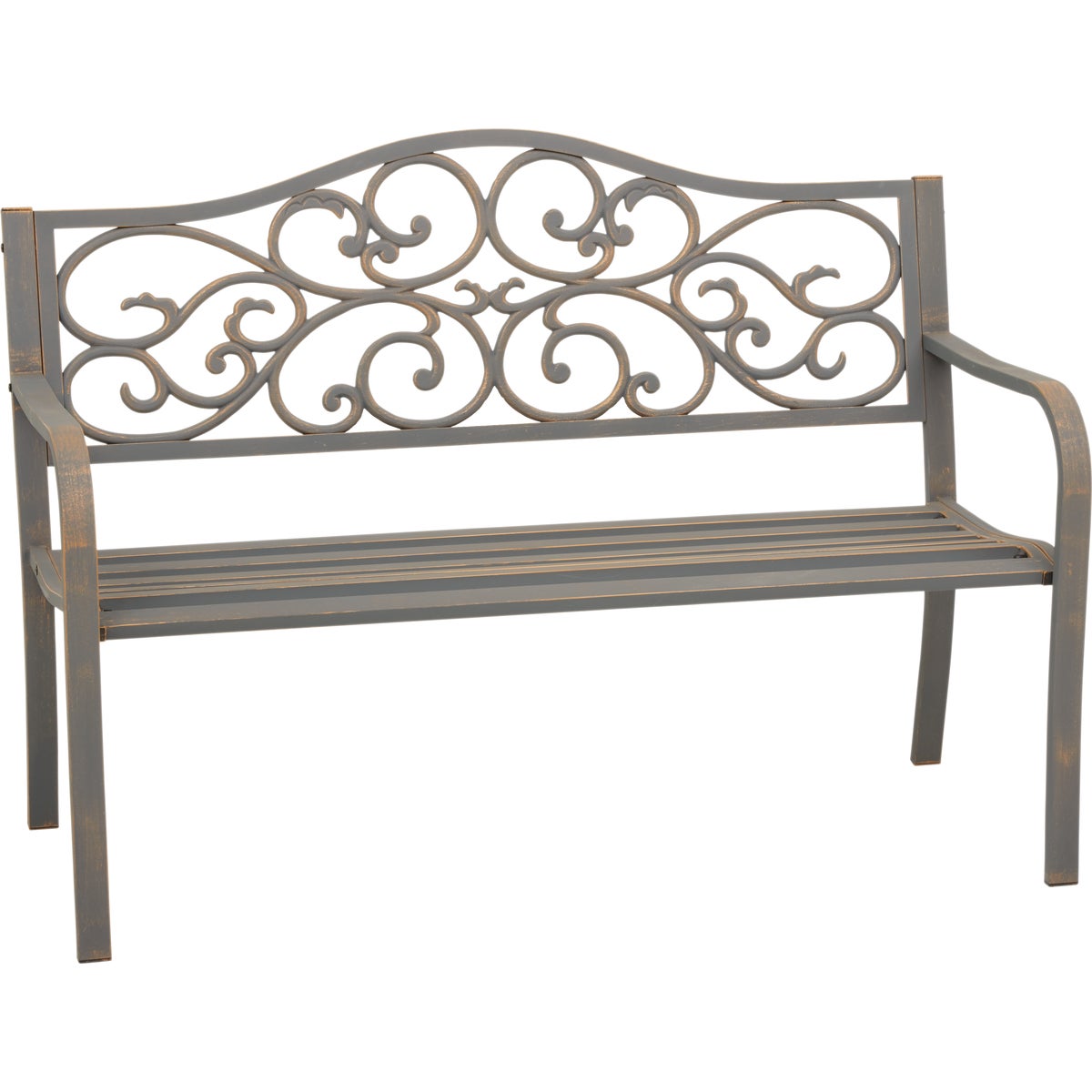 Outdoor Expressions 50 In. Gray Steel Bench with Scroll Design