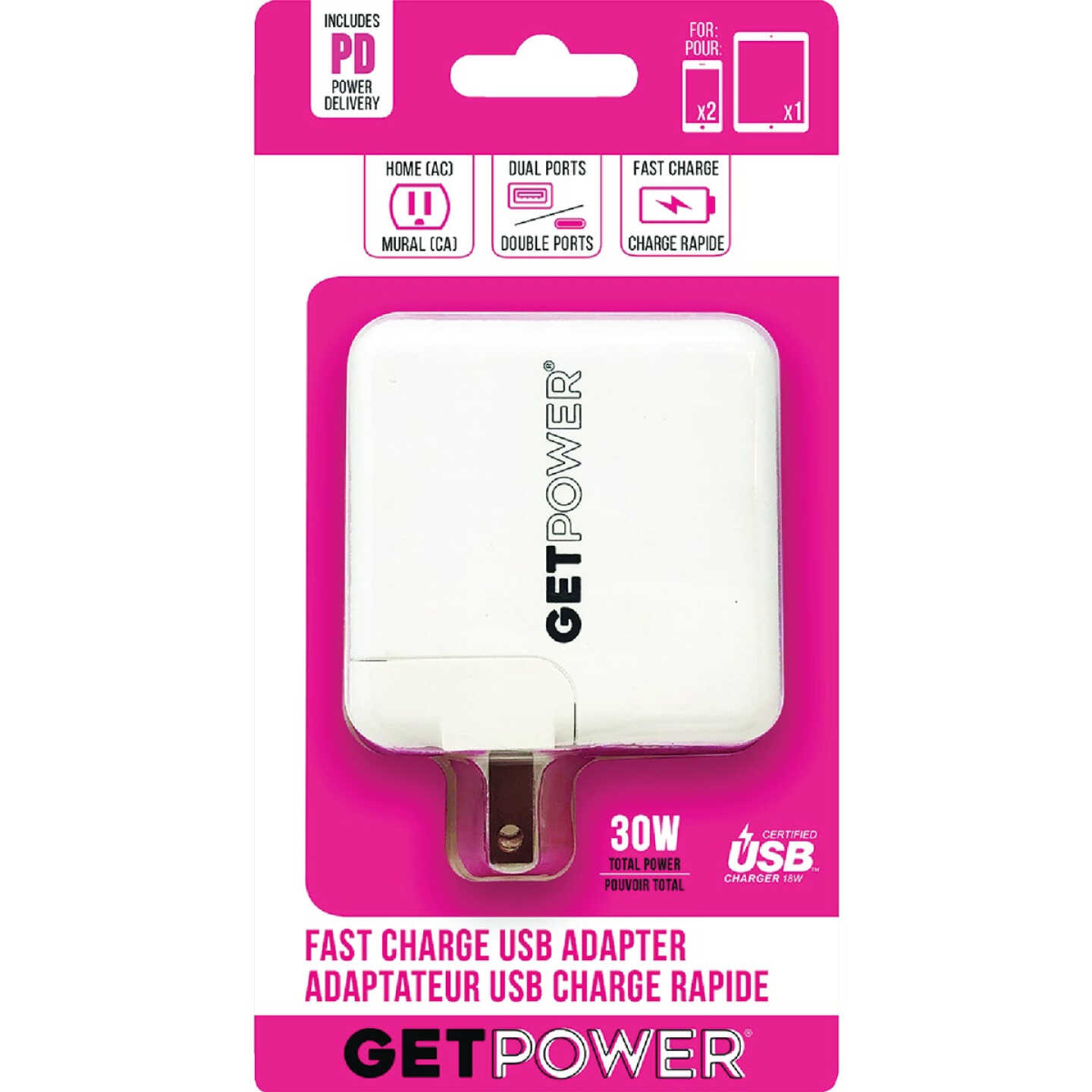 GetPower 30W Dual USB AC Adapter, White Image 1