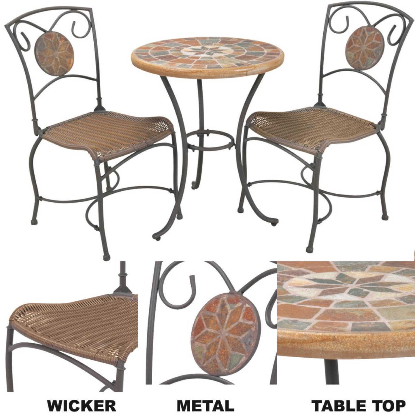 Mosaic 3-Piece Bistro Set With Wicker Seats Image 10