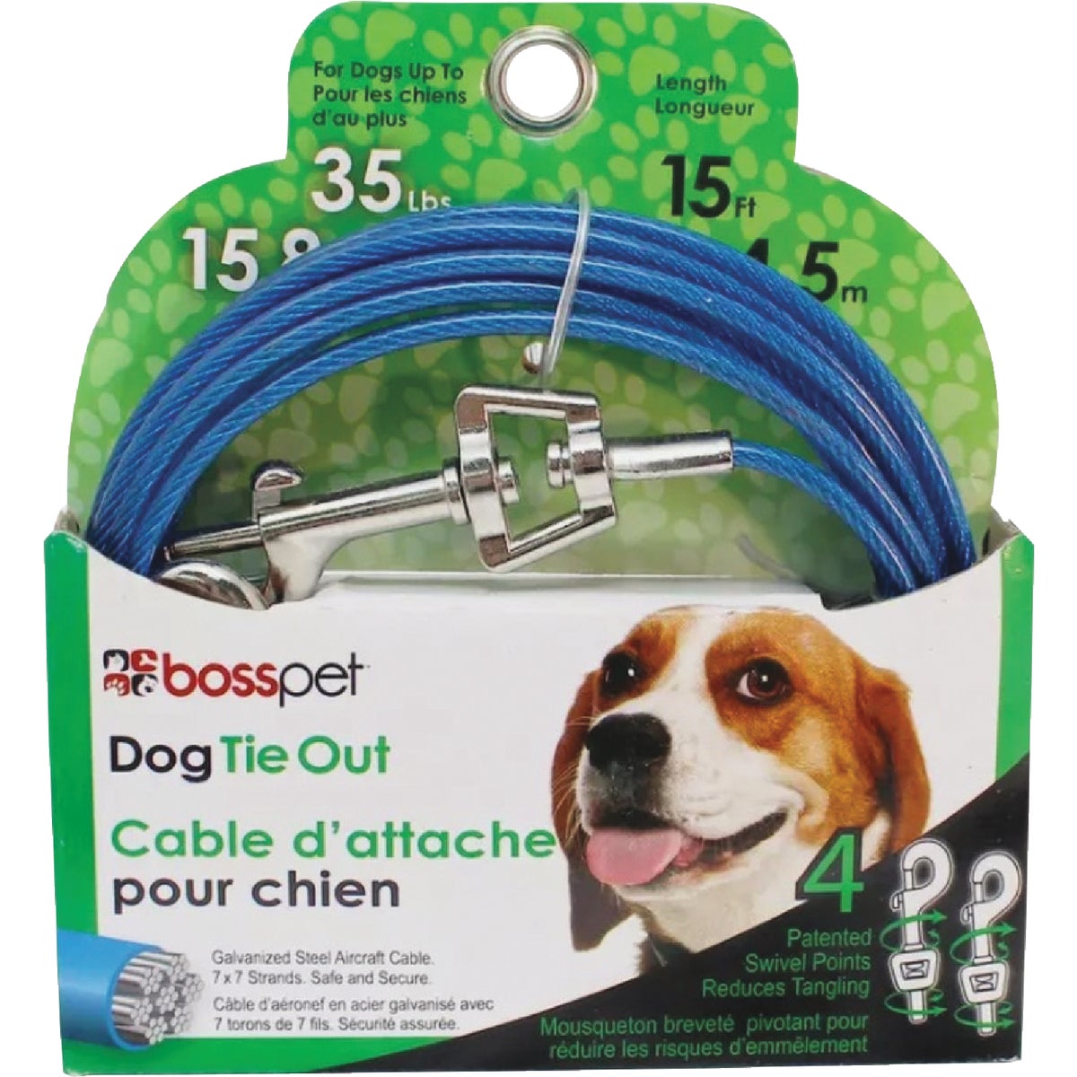 Boss Pet Guardian Gear Medium Dog Swivel Snap Dog Tie-Out, 15 Ft. Image 2
