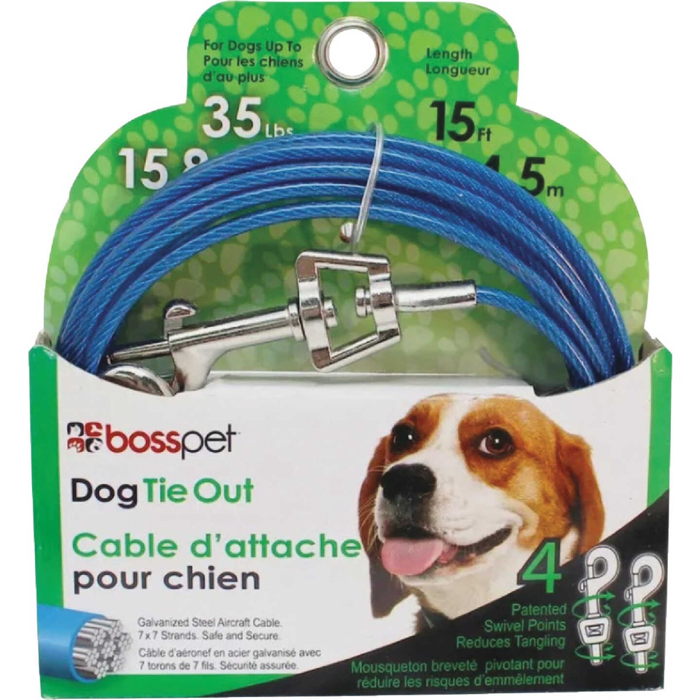 Boss Pet Guardian Gear Medium Dog Swivel Snap Dog Tie-Out, 15 Ft. Image 2