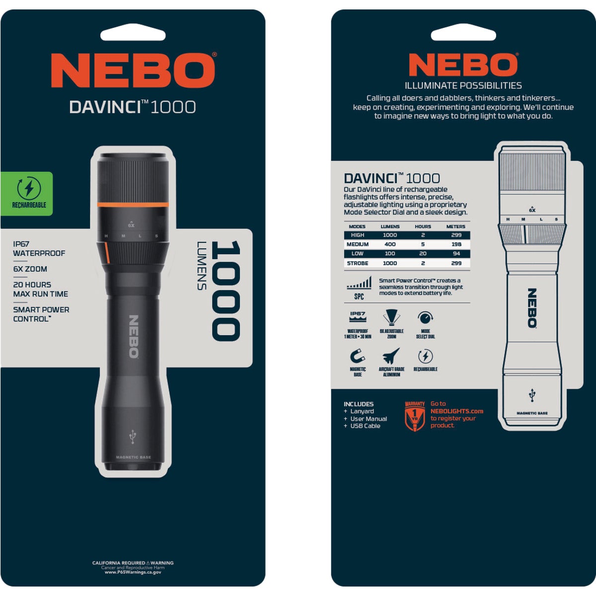 Nebo DaVinci LED Anodized Aluminum 1000 Lm. Rechargeable Flashlight Image 4