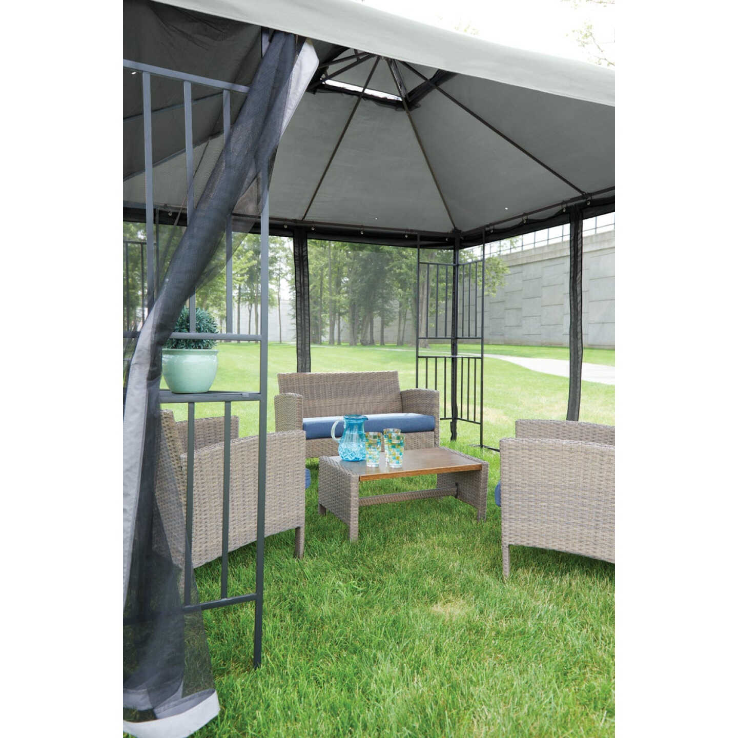 Outdoor Expressions 13 Ft. x 13 Ft. Gray & Matte Black Steel Gazebo Image 8