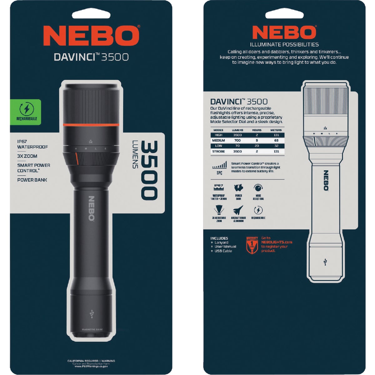 Nebo DaVinci LED Anodized Aluminum 3500 Lm. Rechargeable Flashlight Image 7