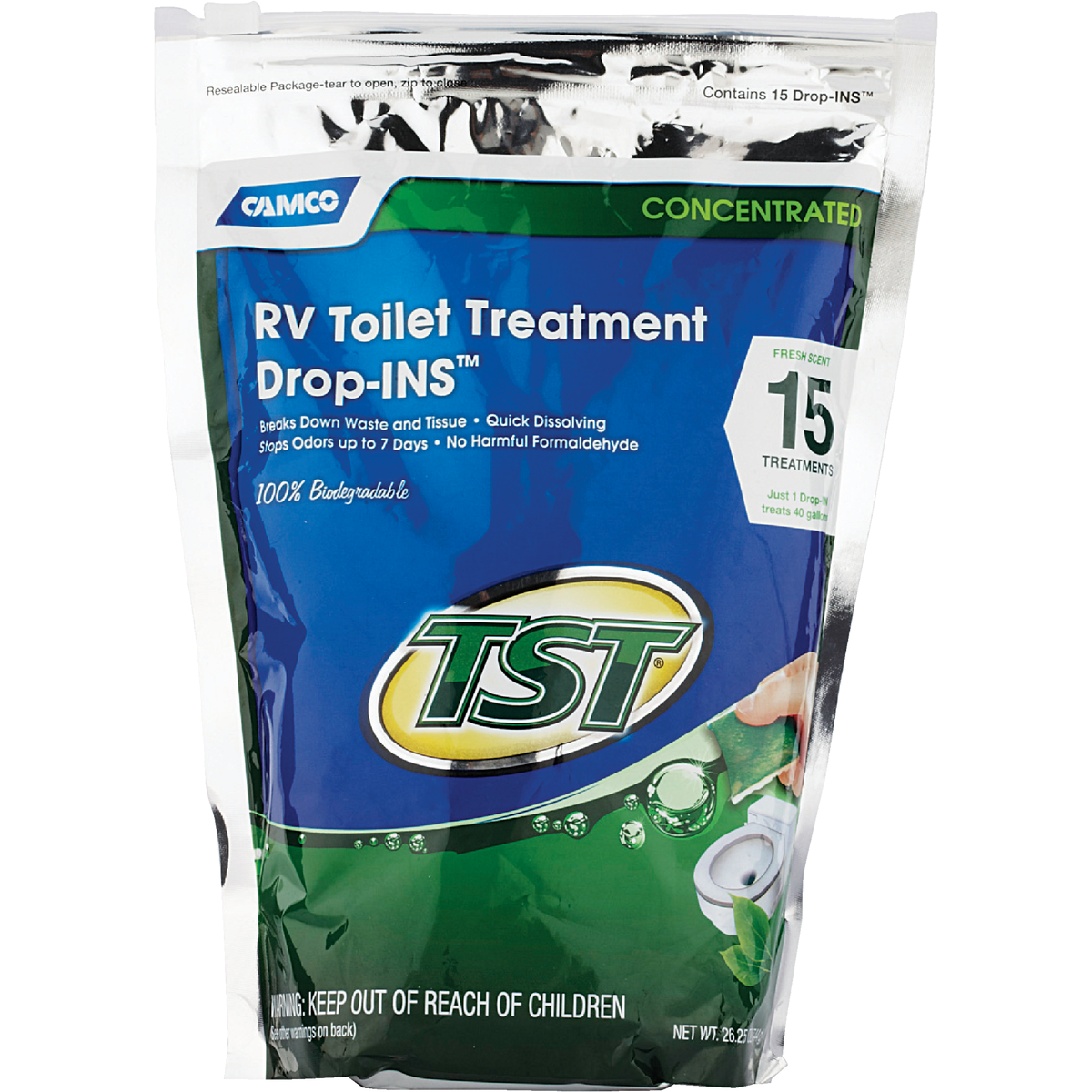 Camco TST Drop-INS Tank And Toilet Bowl Cleaner, (26.25 Oz., (15-Pack) Image 2