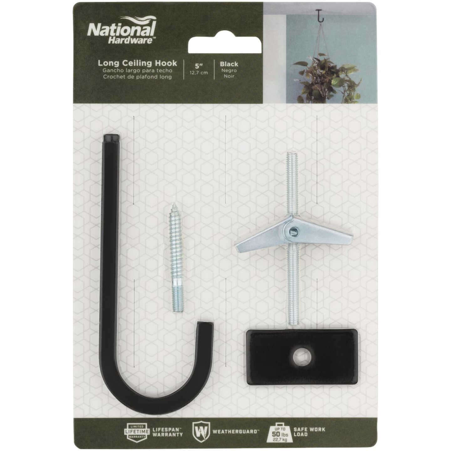 National Hardware 5 In. Black Steel Long Ceiling Plant Hook Image 3