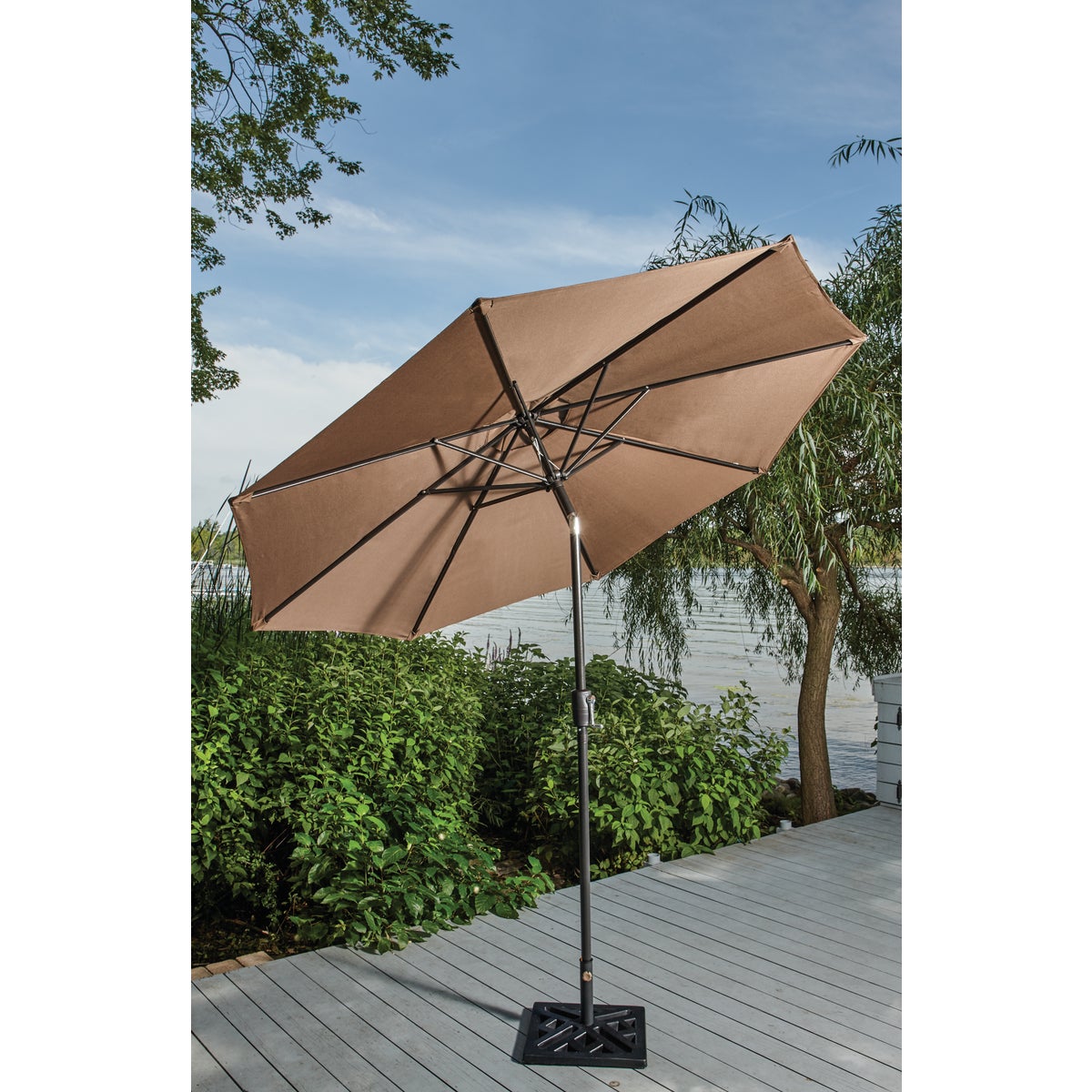 Outdoor Expressions 9 Ft. Aluminum Tilt/Crank Brown Patio Umbrella Image 4