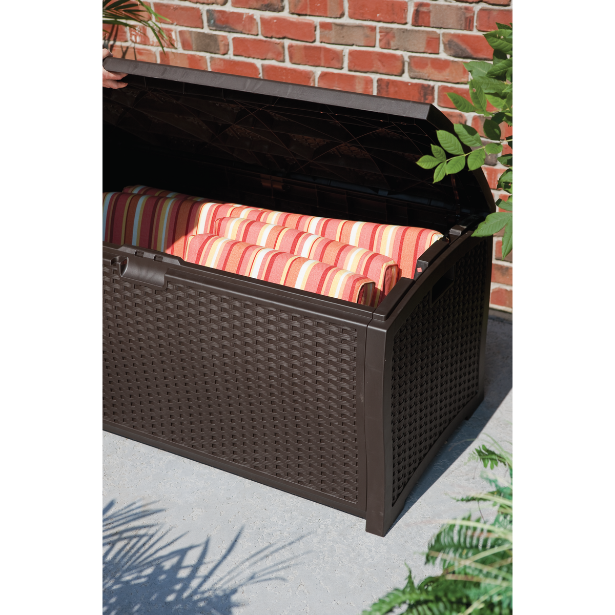 Suncast 99 Gal. Resin Wicker Java Deck Box Image 4