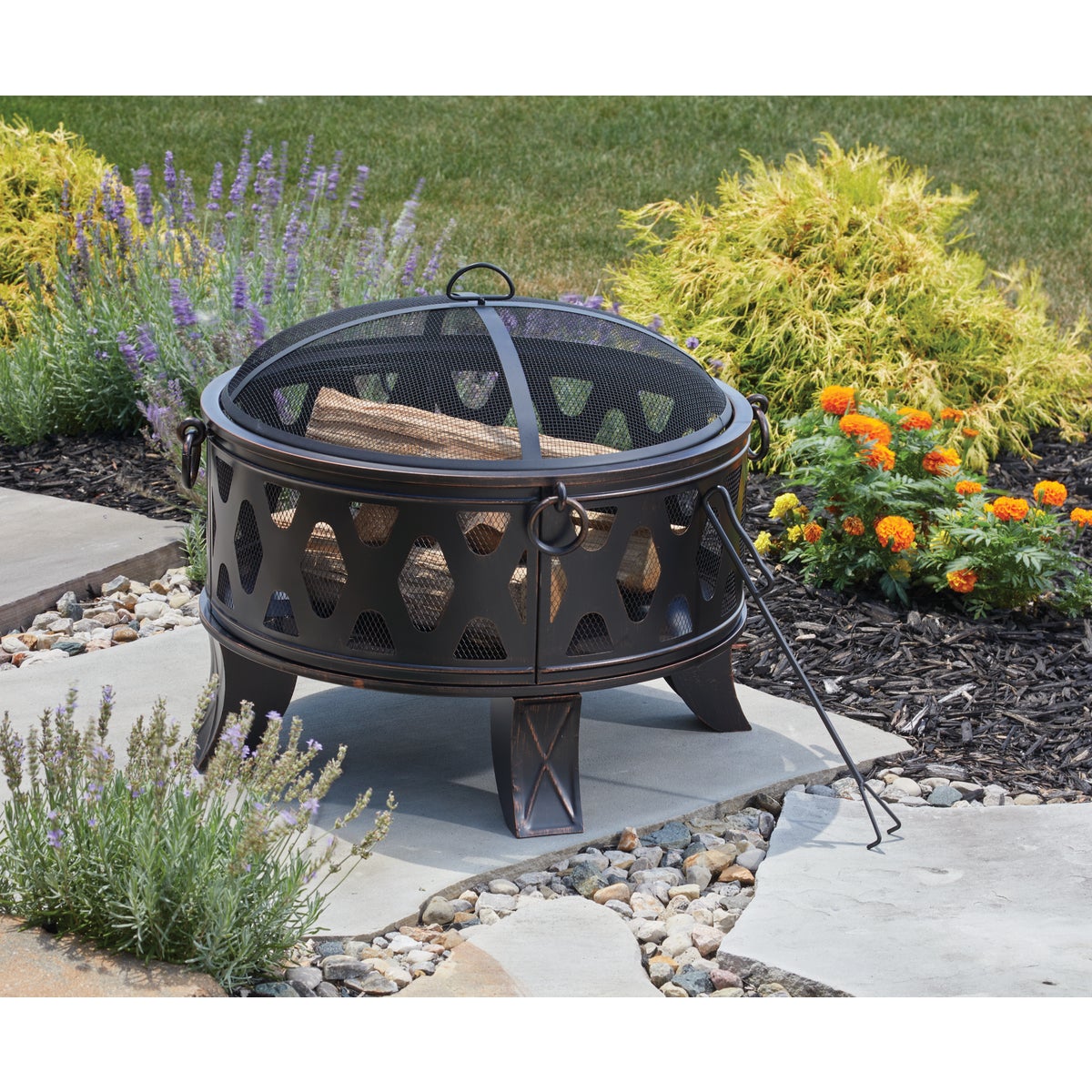 Outdoor Expressions 26 In. Antique Bronze Deep Bowl Steel Firepit Image 2
