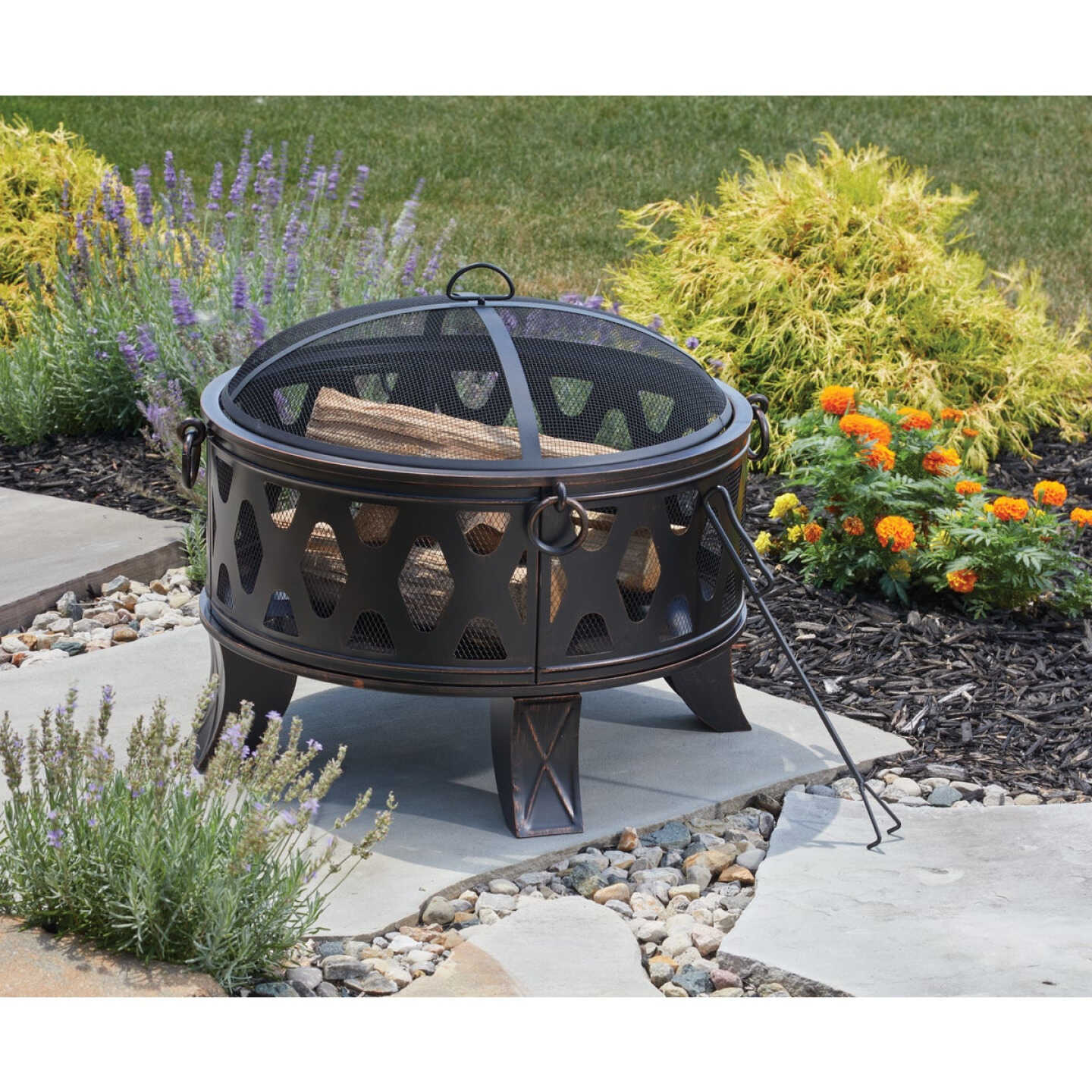 Outdoor Expressions 26 In. Antique Bronze Deep Bowl Steel Firepit Image 2