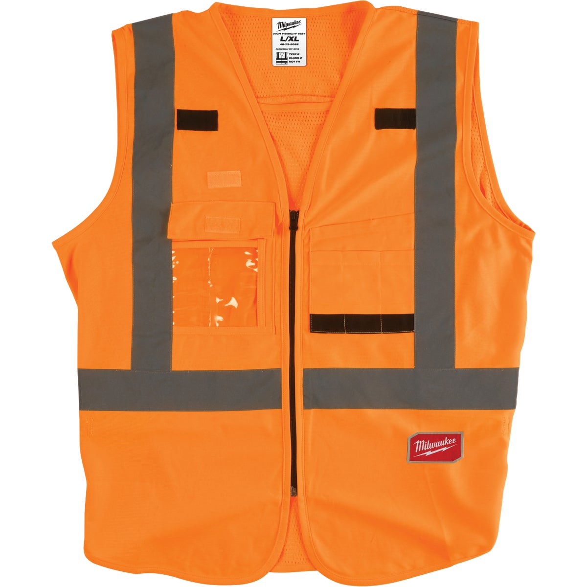 Milwaukee ANSI Class 2 Hi Vis Orange Safety Vest, L/XL