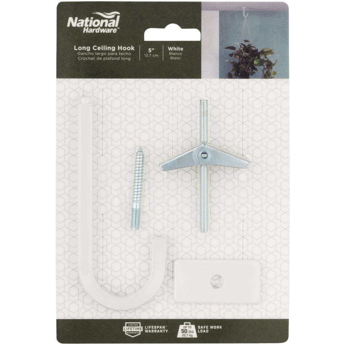 National Hardware 5 In. White Steel Long Ceiling Plant Hook Image 3