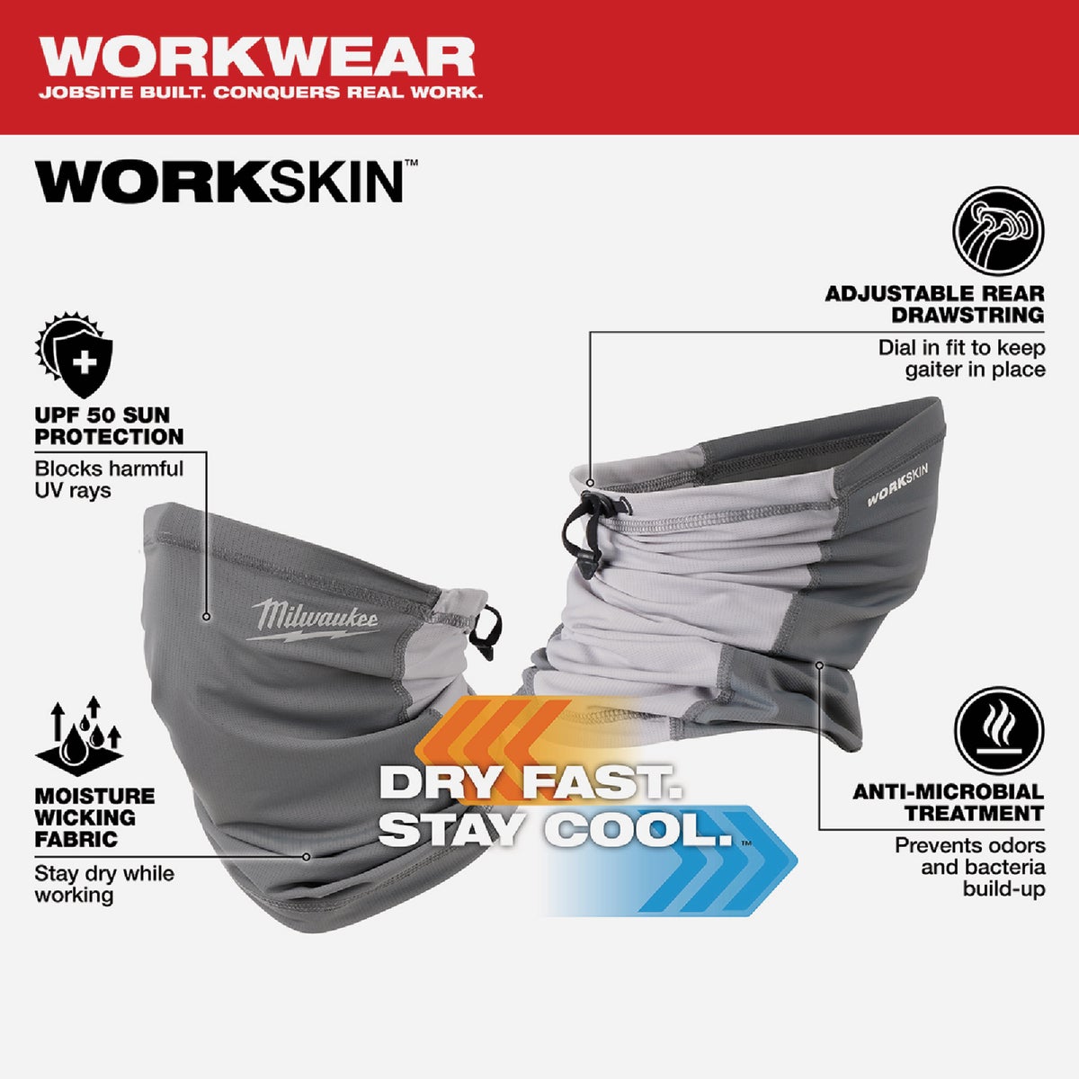 Milwaukee Workskin Washable Performance Neck Gaiter, Gray Image 3