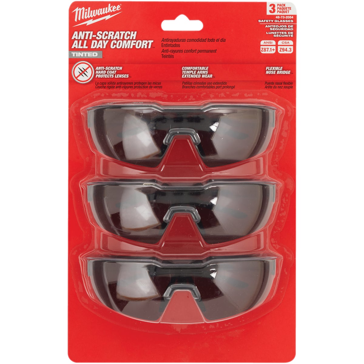 Milwaukee Red & Black Frame Safety Glasses with Tinted Anti-Scratch Lenses (3-Pack) Image 2