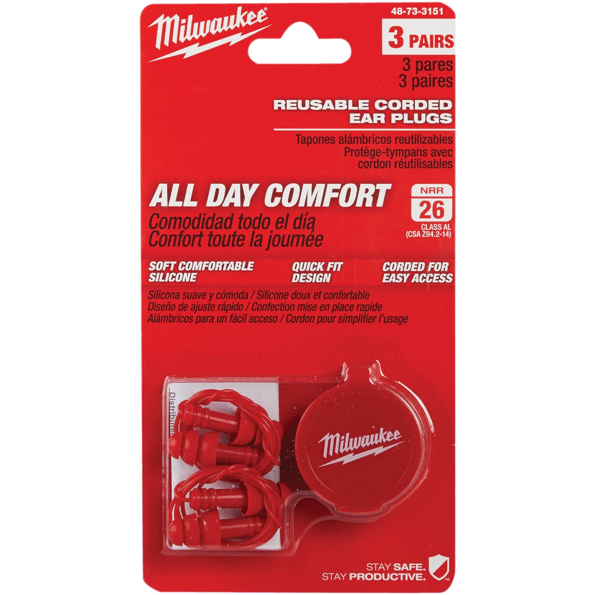Milwaukee Silicone 26 dB Corded Ear Plugs (3-Pair) Image 2