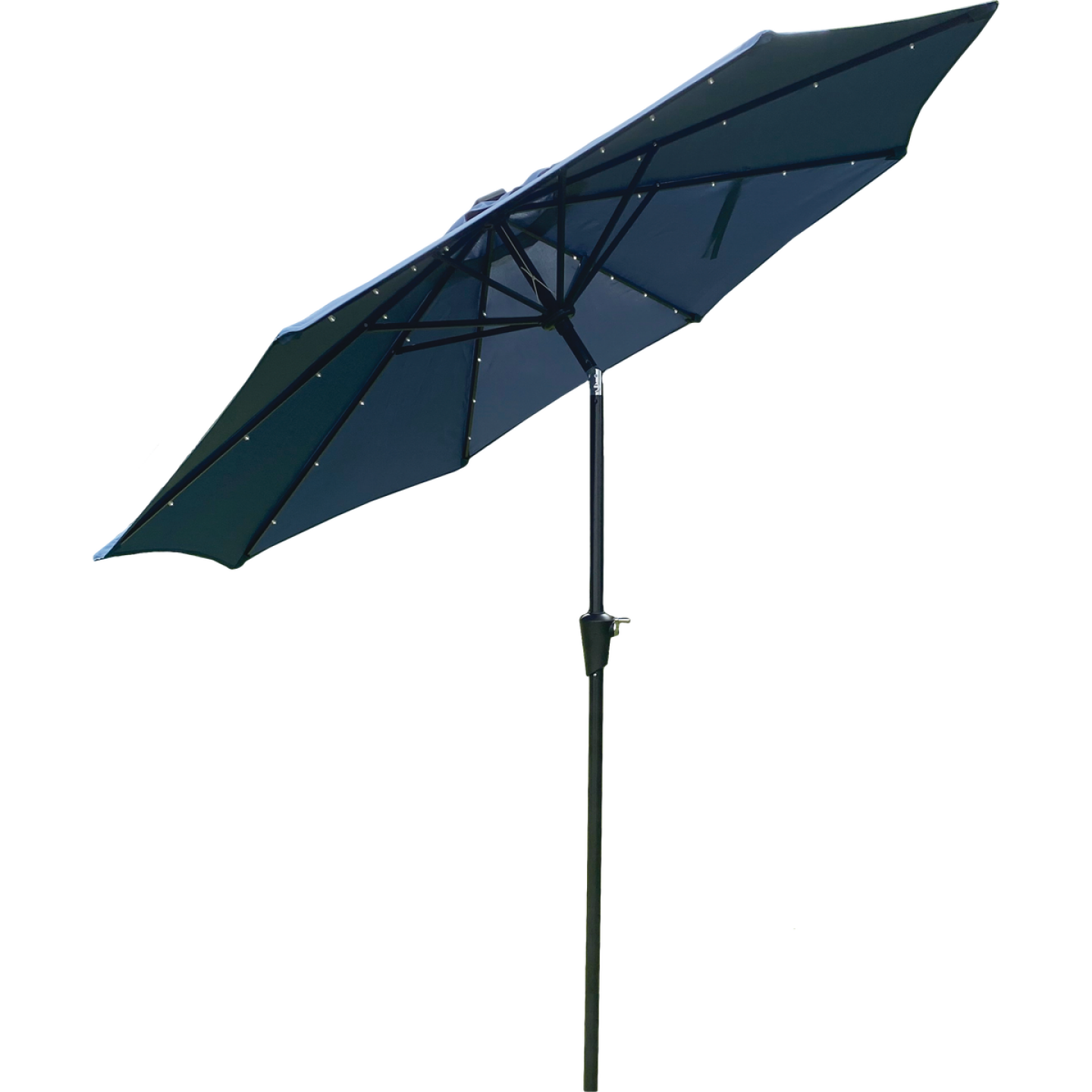 Outdoor Expressions 9 Ft. Aluminum Tilt/Crank Heather Blue Patio Umbrella with Solar LED Lights Image 1