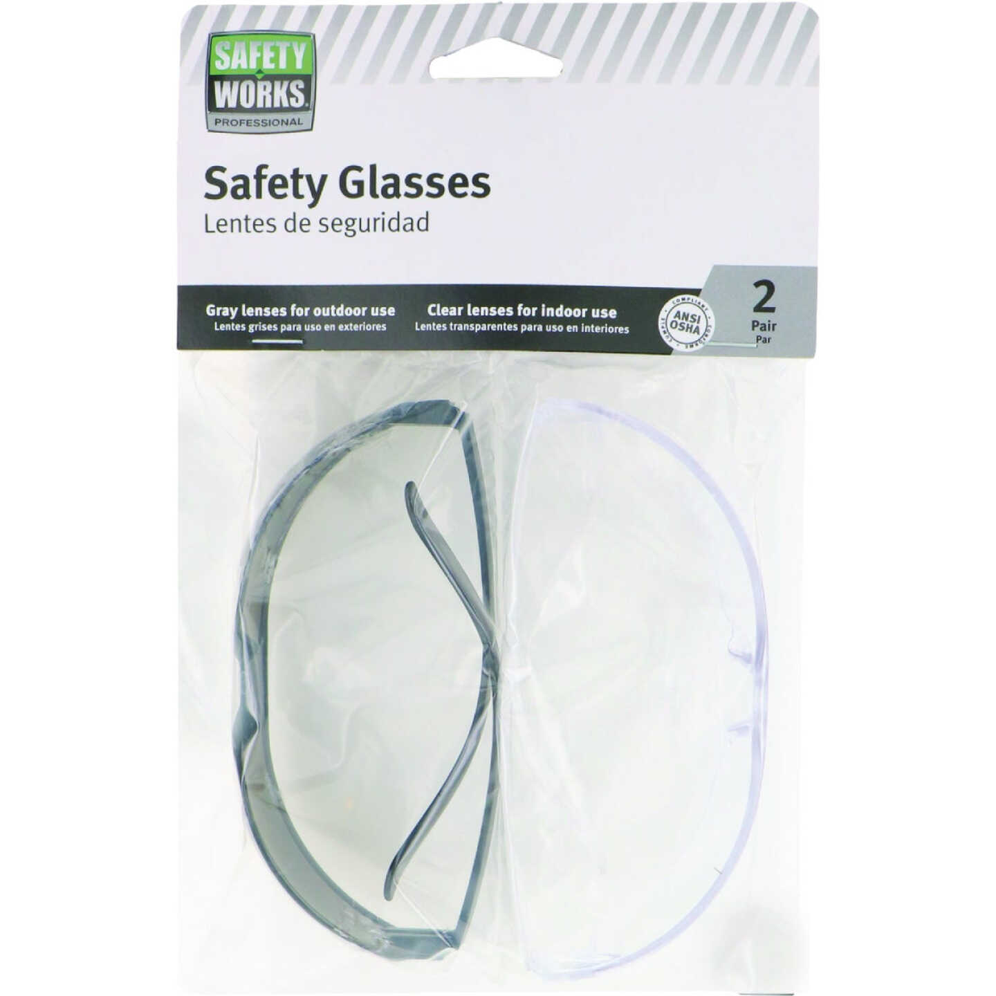 Safety Works Gray & Clear Frame Safety Glasses with Gray & Clear Lenses (2-Pack) Image 1