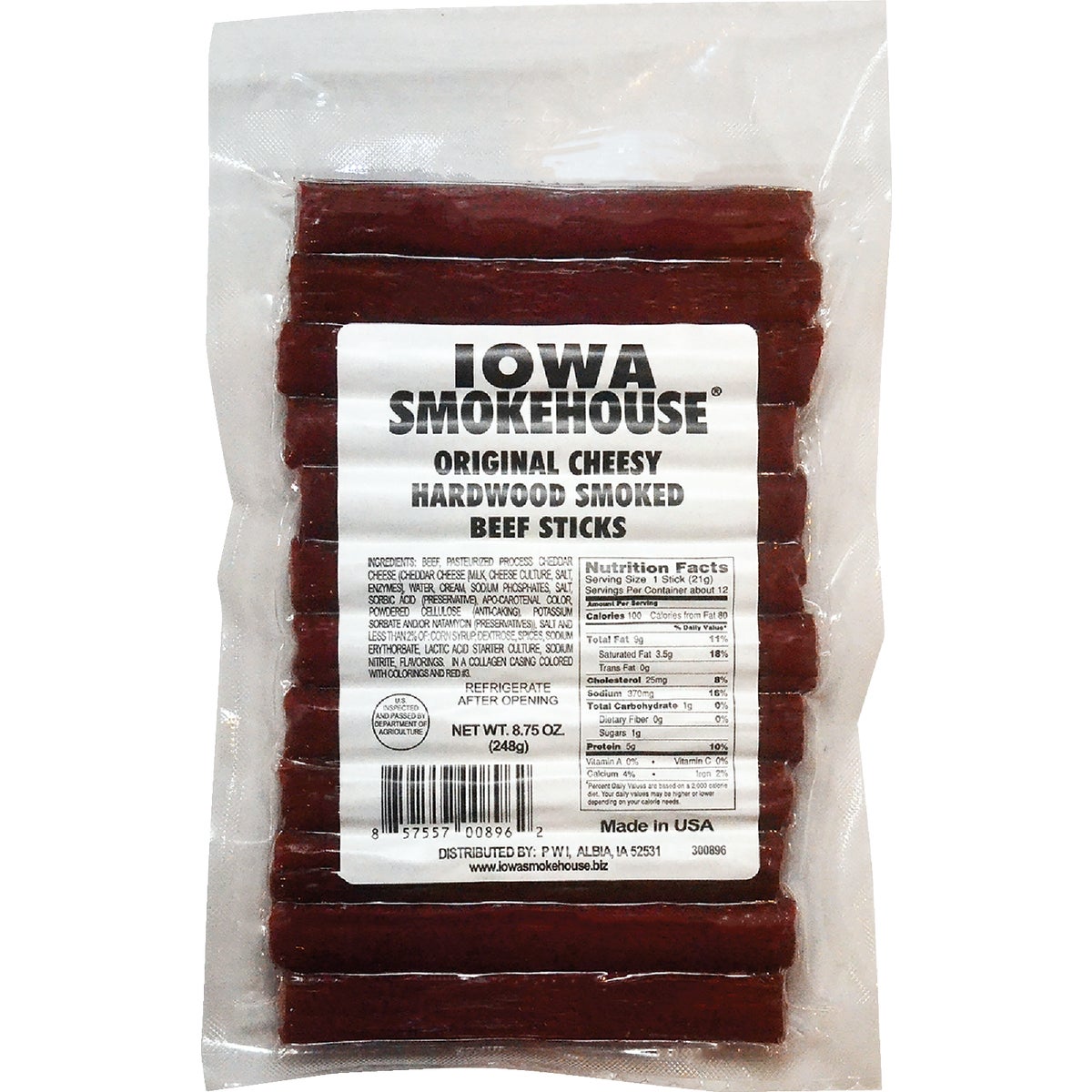 Iowa Smokehouse 8.75 Oz. Original Cheesy Hardwood Smoked Beef Sticks Jerky