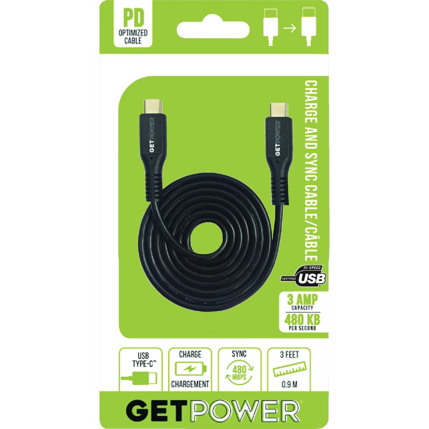 GetPower 3 Ft. USB-C to USB-C Cable Image 1