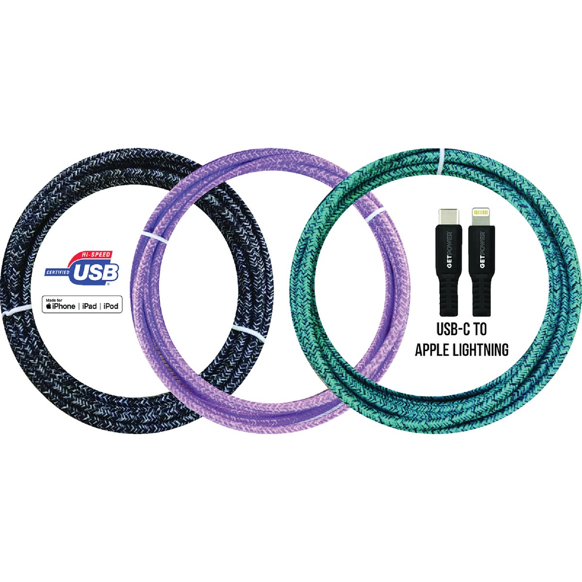 GetPower 10 Ft. Apple Lightning to USB-C Braided Power Delivery Cable