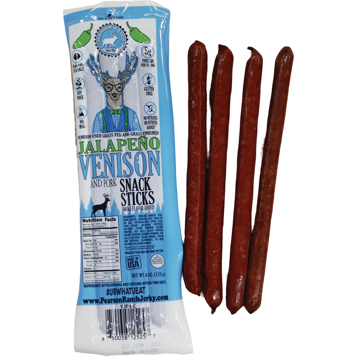 Pearson Ranch Jerky 4 Oz. Venison Jalapeno Multi-Pack Snack Stick Jerky