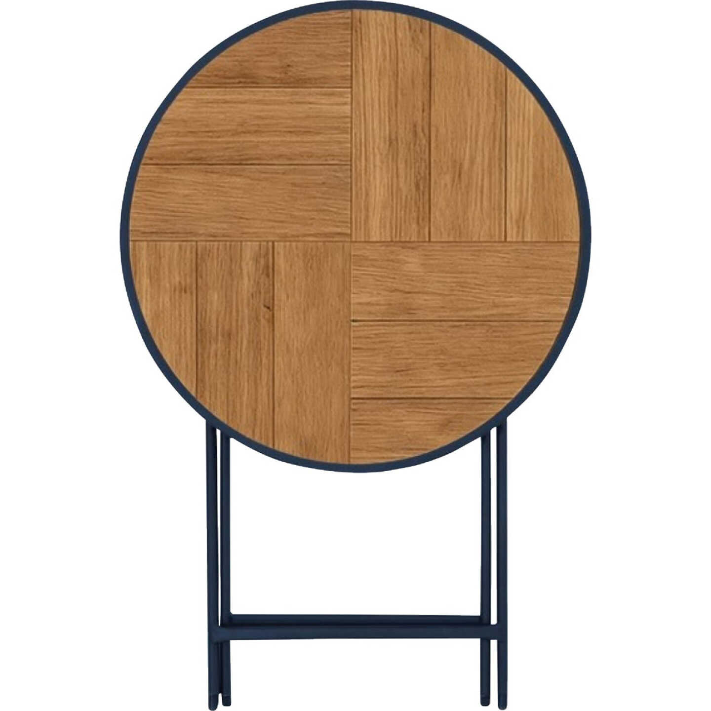 Sunjoy 24 In. Round Heavy-Duty Woodgrain Finish Steel Folding Table Image 5