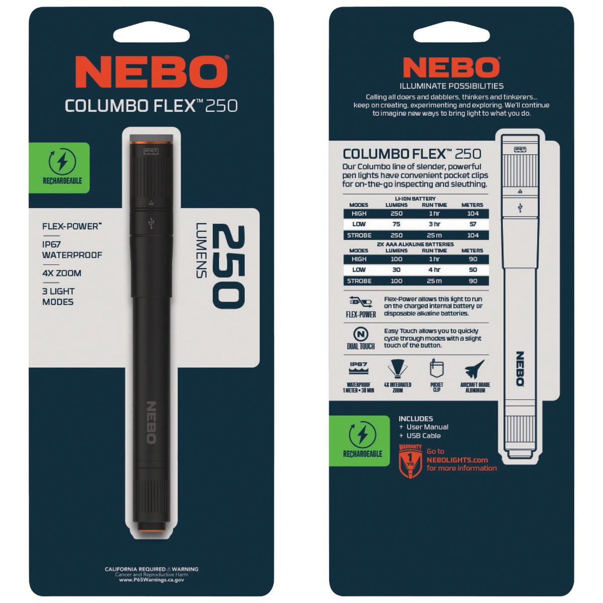 Nebo Columbo Flex 250 Anodized Aluminum LED Rechargeable Penlight Image 6
