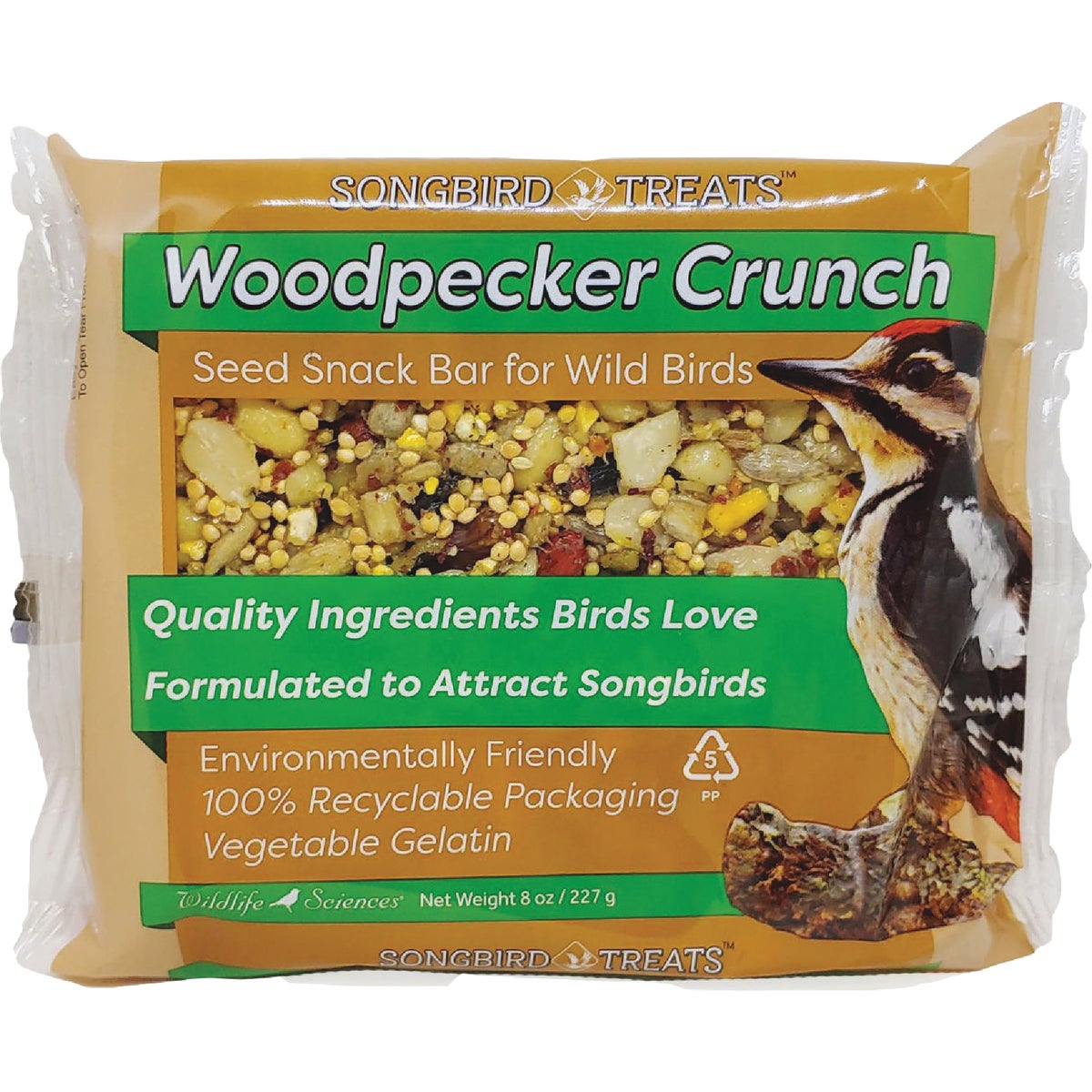 Wildlife Sciences Songbird Treats 8 oz. Woodpecker Crunch Seed Snack Bar