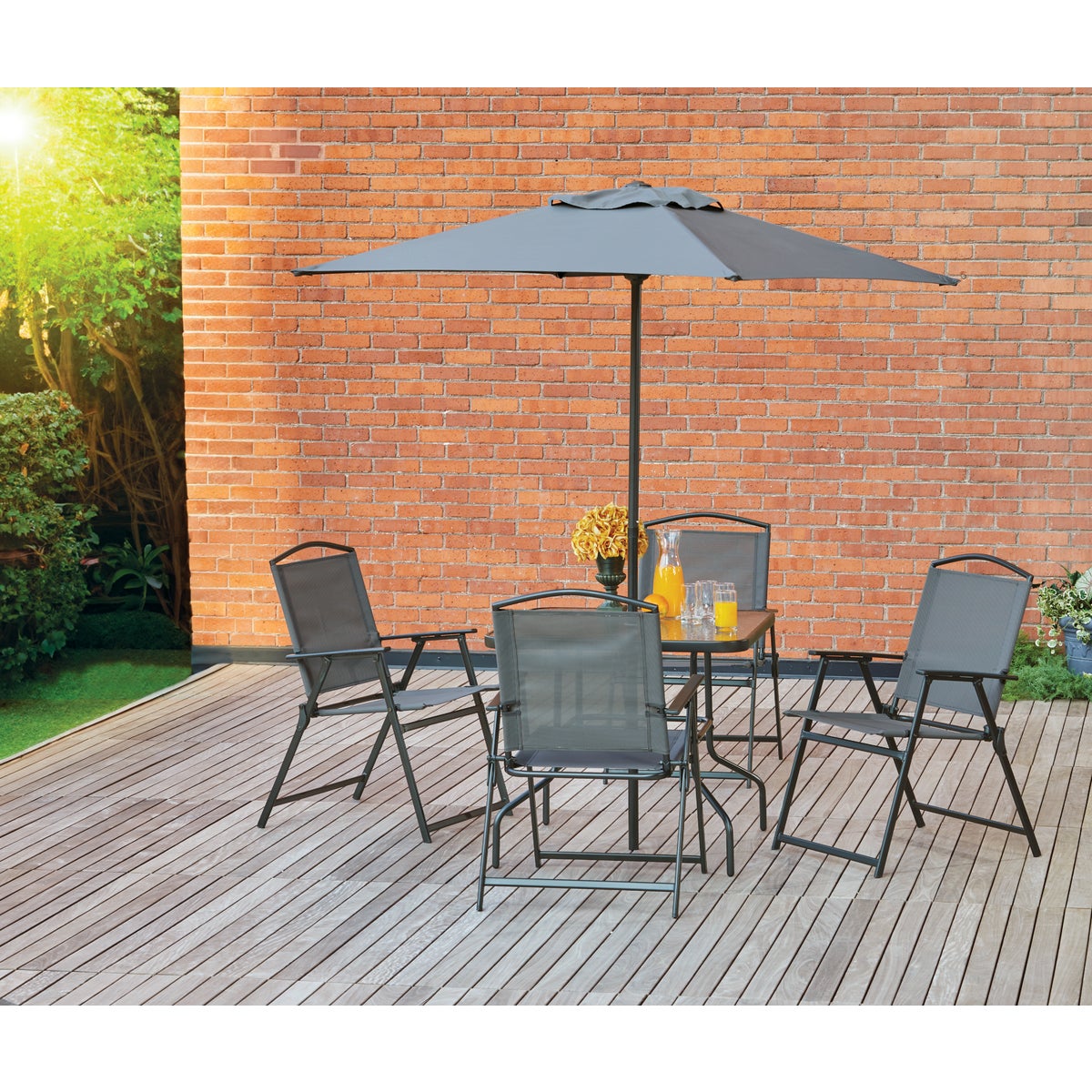 Outdoor Expressions 6-Piece Sling Dining Set with Umbrella Image 3