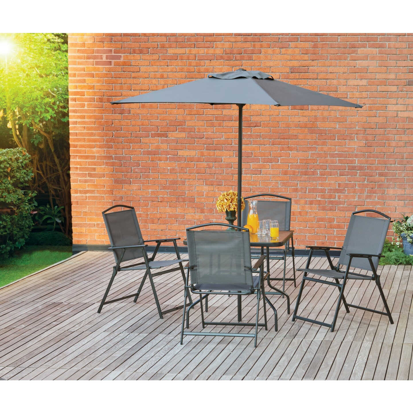 Outdoor Expressions 6-Piece Sling Dining Set with Umbrella Image 3
