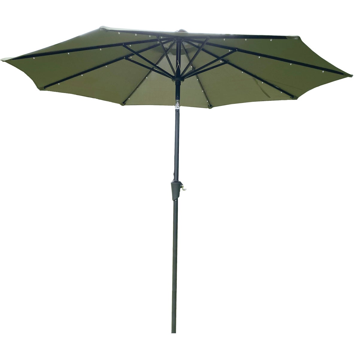 Outdoor Expressions 9 Ft. Aluminum Tilt/Crank Heather Green Patio Umbrella with Solar LED Lights Image 2