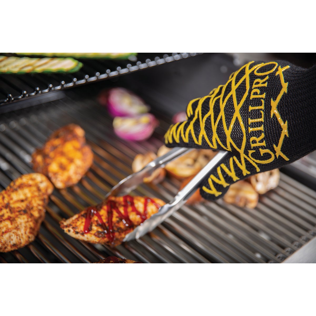 GrillPro One Size Fits Most Black & Yellow Heat Resistant Barbeque Mitt Image 2