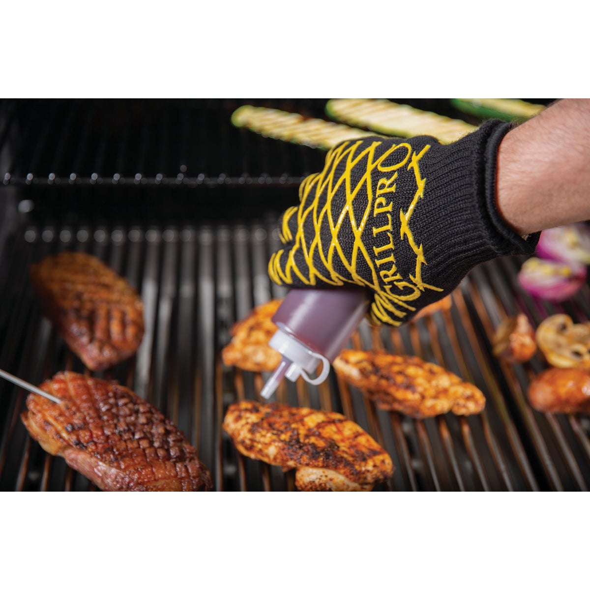 GrillPro One Size Fits Most Black & Yellow Heat Resistant Barbeque Mitt Image 3
