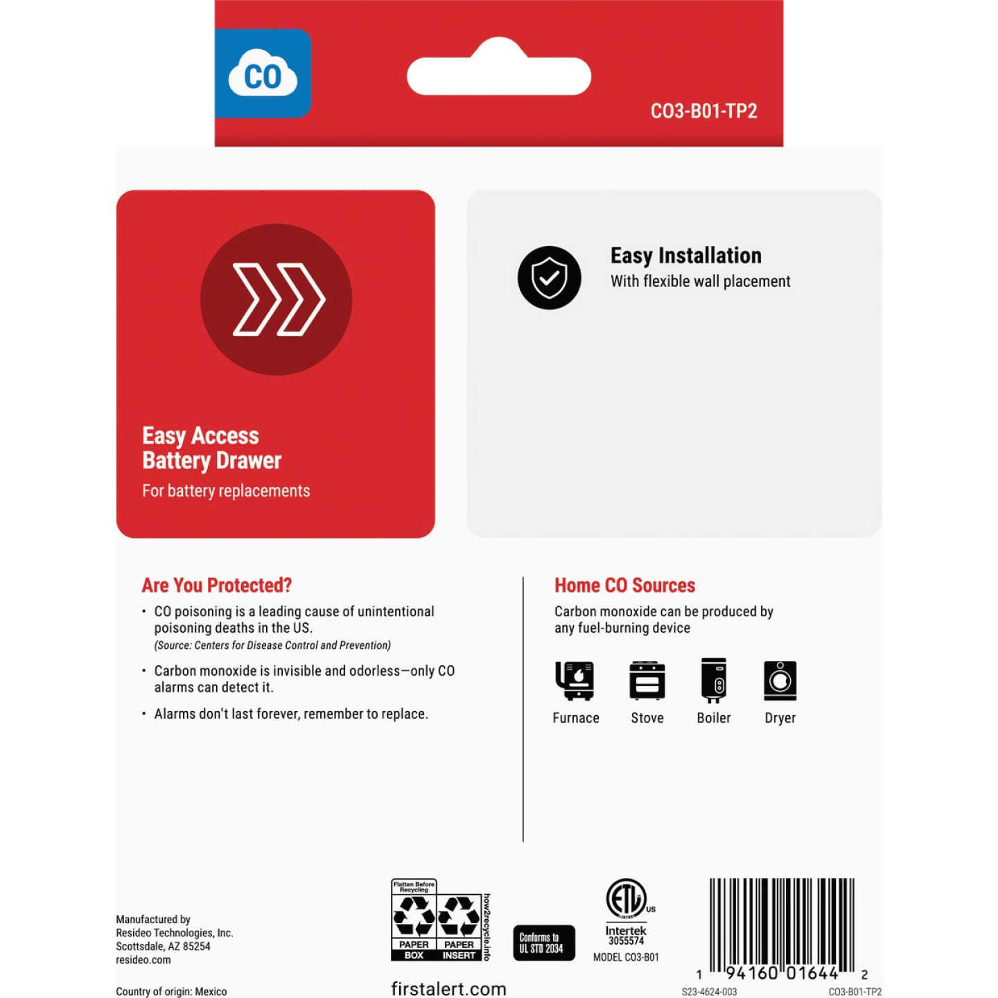 First Alert CO400 Battery Operated 9V Electrochemical Carbon Monoxide Alarm (2-Pack) Image 2