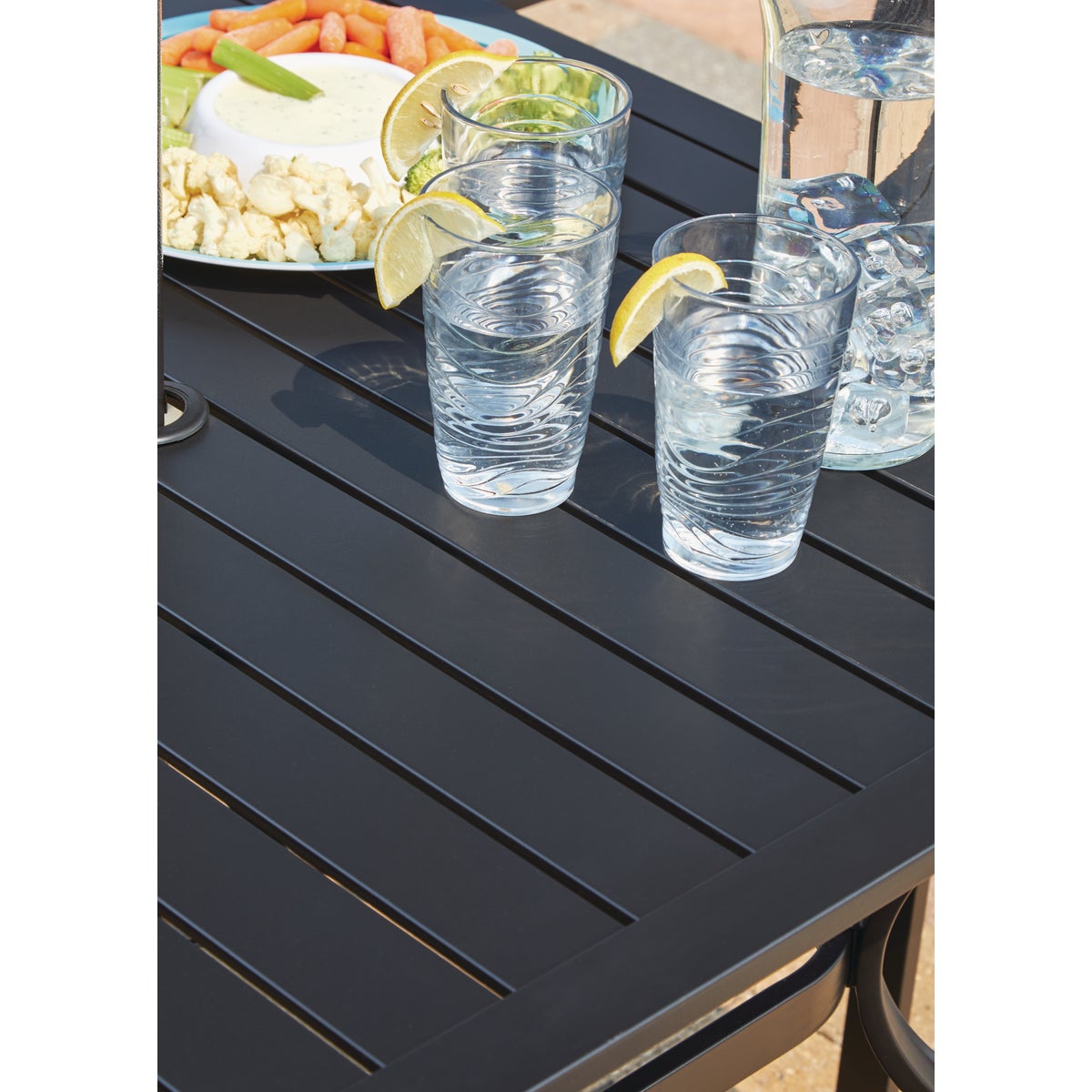 Outdoor Expressions 5-Piece Black Slat Dining Set Image 4