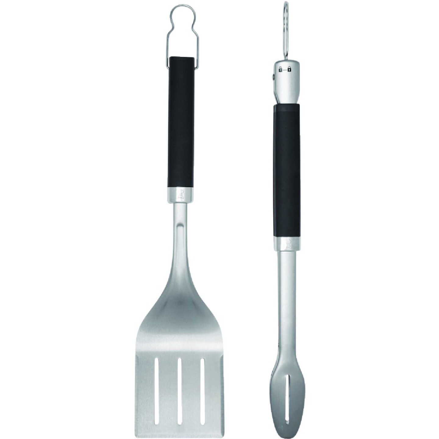 Weber Precision Non-Slip Grip Stainless Steel 2-Piece Grill Tongs & Spatula Set Image 1