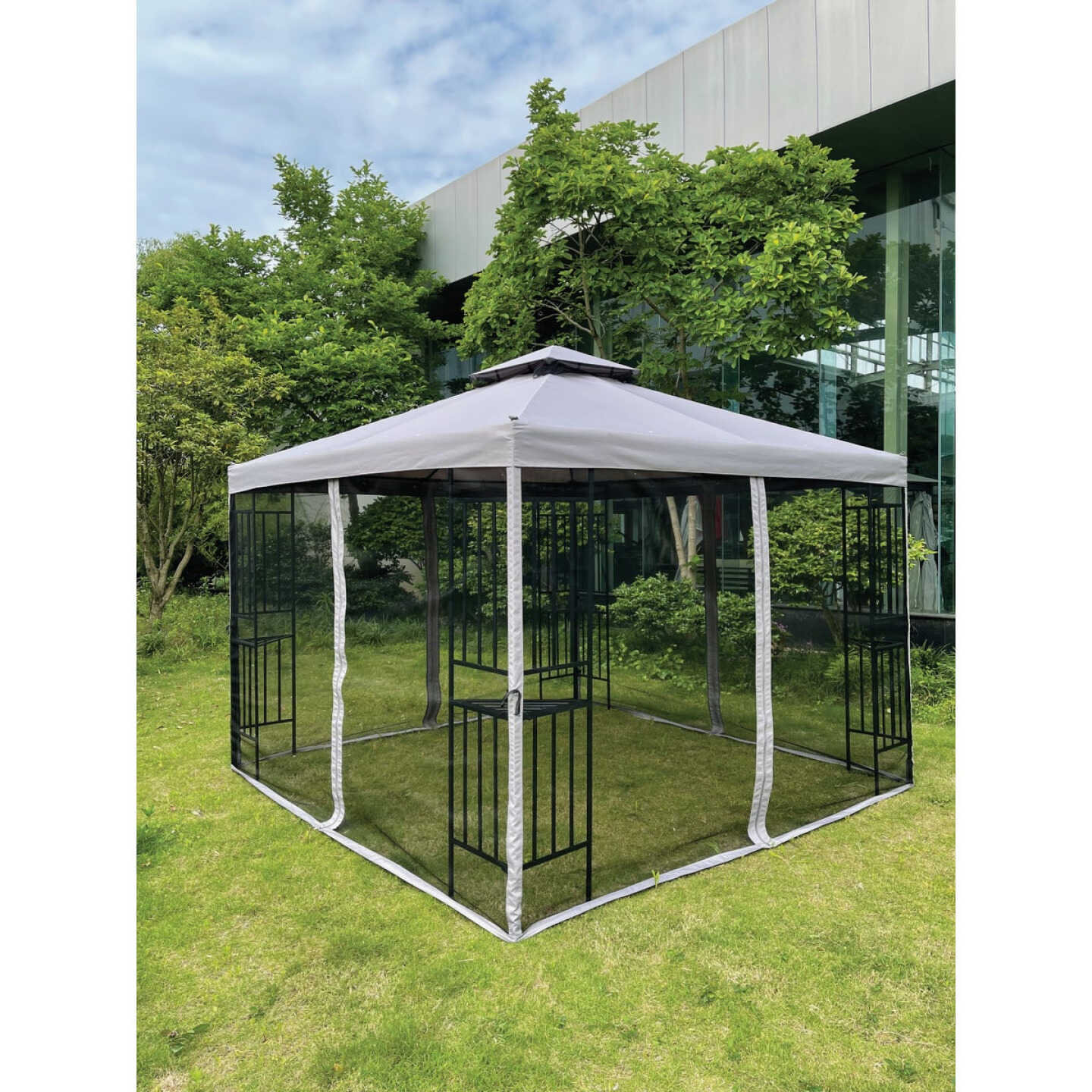 Outdoor Expressions 10 Ft. x 10 Ft. Gray & Matte Black Steel Gazebo Image 1