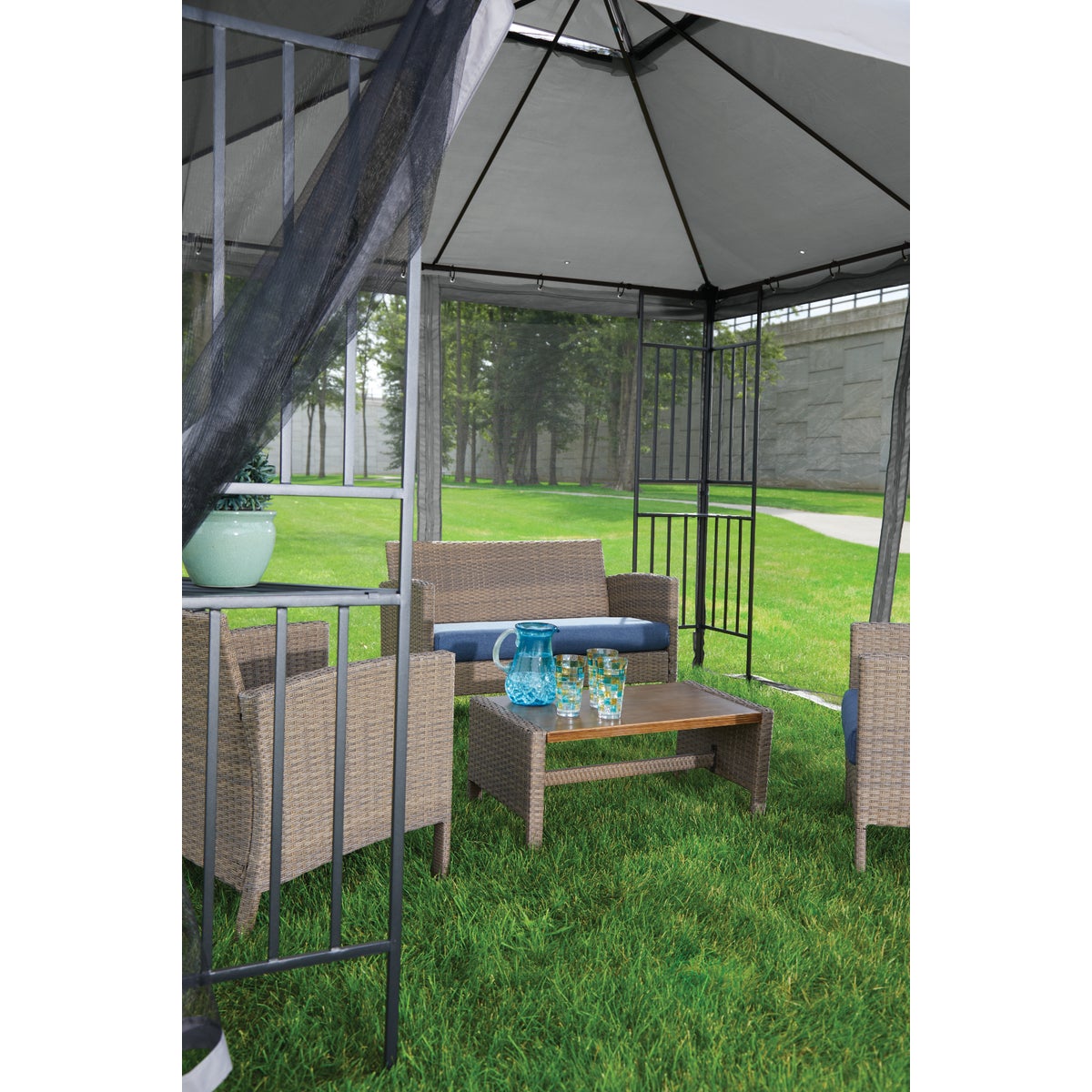 Outdoor Expressions 10 Ft. x 10 Ft. Gray & Matte Black Steel Gazebo Image 10