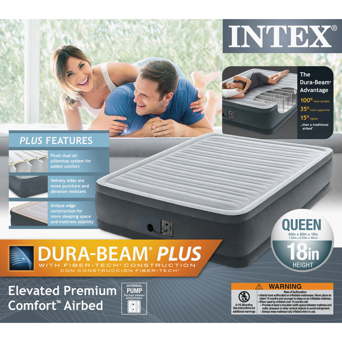 Intex Queen Size Air Mattress with Built-In Electric Pump Image 2