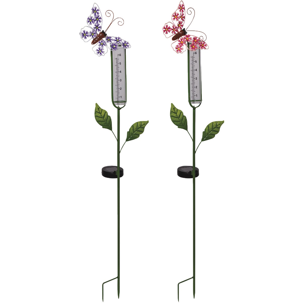 Alpine 5 In. Glass LED Solar Butterfly Rain Gauge Stake
