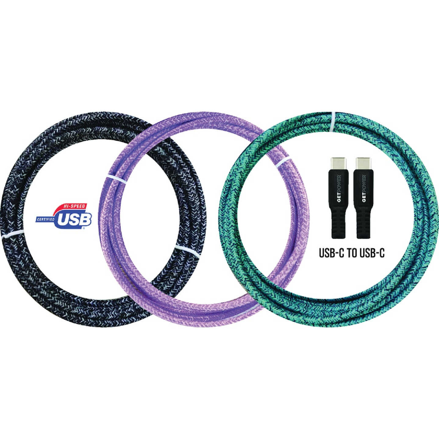 GetPower 10 Ft. USB-C to USB-C Braided Power Delivery Cable Image 1