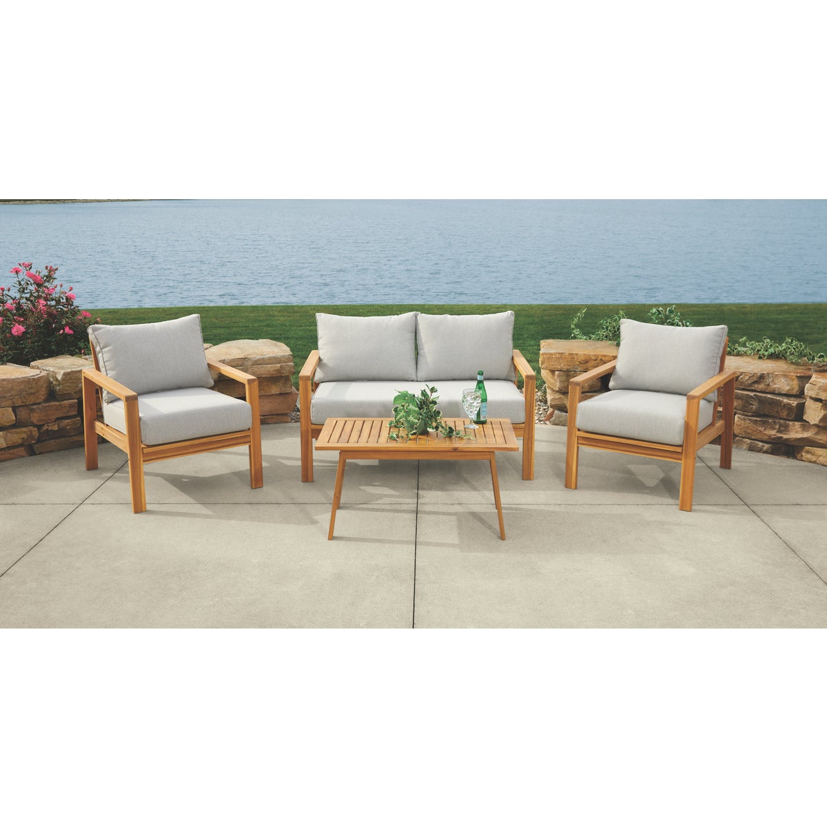 Outdoor Expressions Sutton 4-Piece Acacia Wood Chat Set Image 2