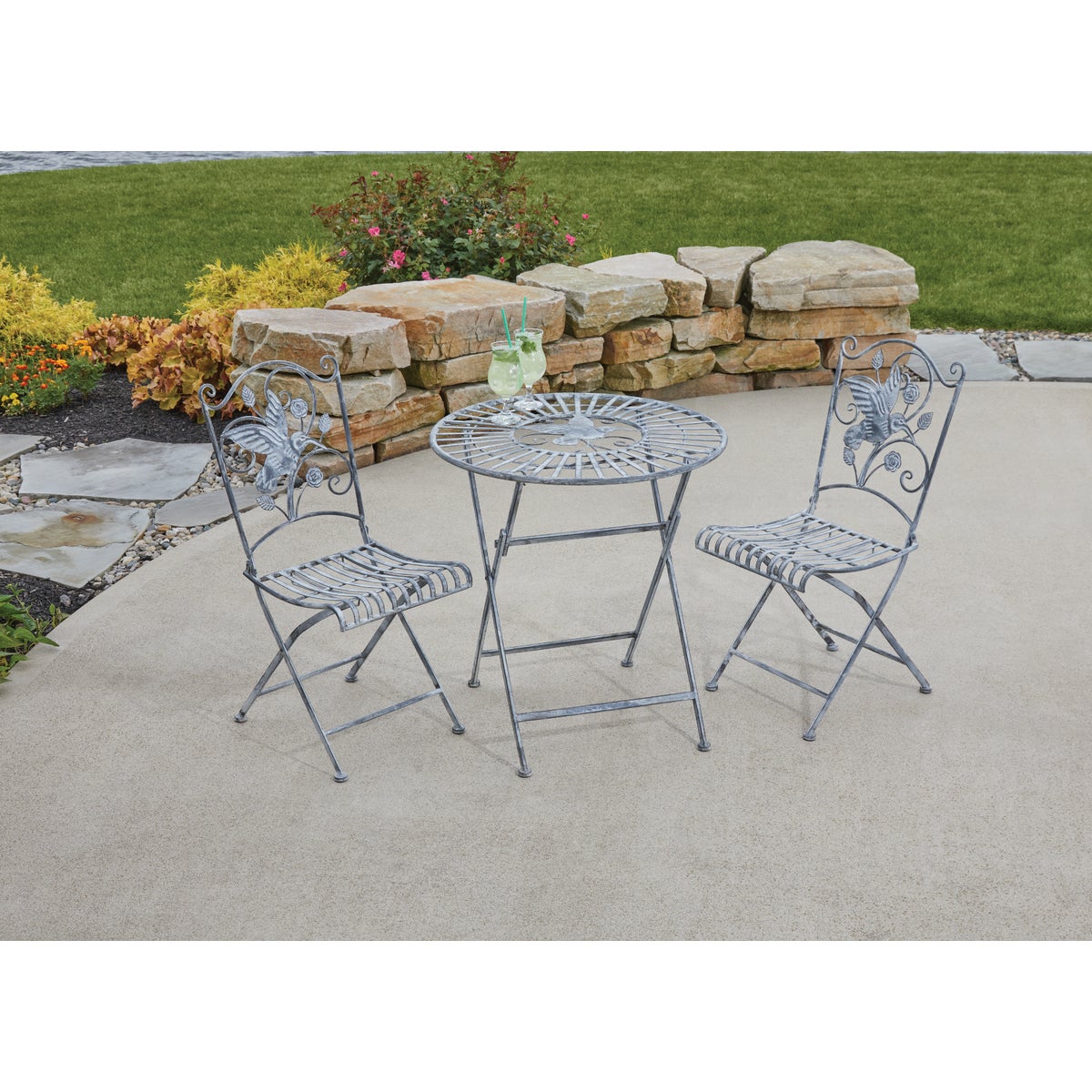 Alpine 3-Piece Hummingbird Foldable Floral Bistro Set Image 3